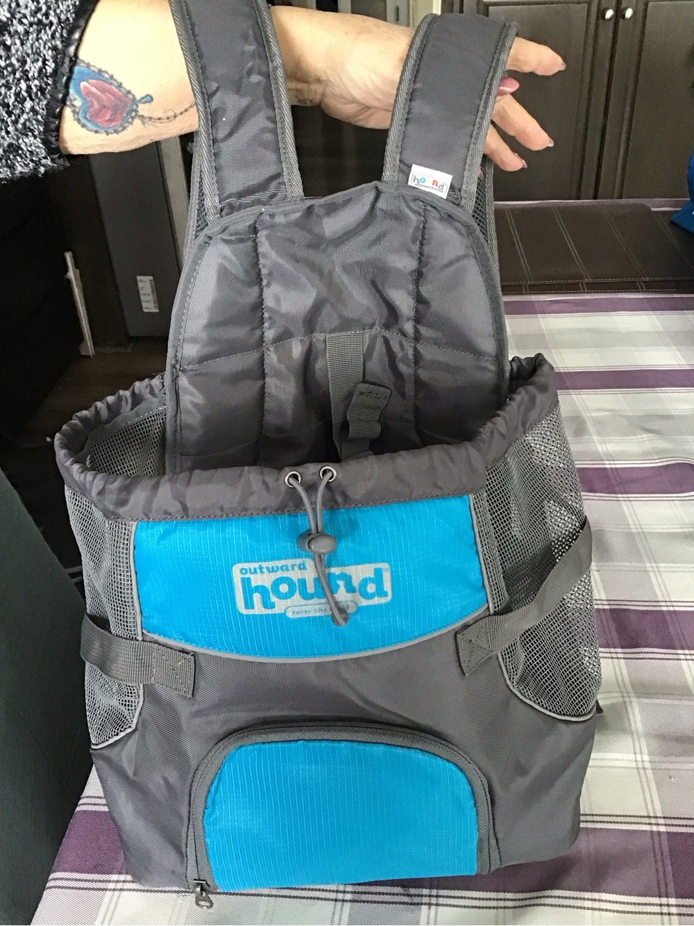 Outward Hound Gray and Blue Hands-Free Pet Front Carrier